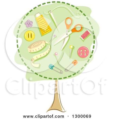 Clipart of a Tree with Sewing Materials in the Canopy - Royalty Free Vector Illustration by BNP Design Studio