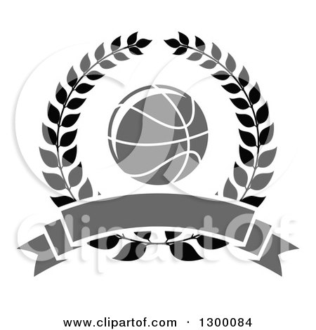 Clipart of a Basketball in a Wreath with a Blank Gray Banner - Royalty Free Vector Illustration by Vector Tradition SM