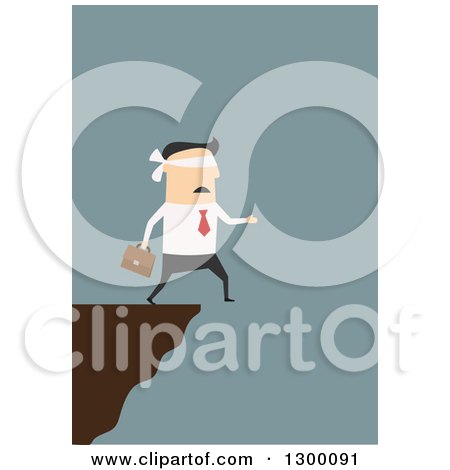 Clipart of a Flat Modern White Businessman Blindfolded and Walking off of a Cliff, over Blue - Royalty Free Vector Illustration by Vector Tradition SM
