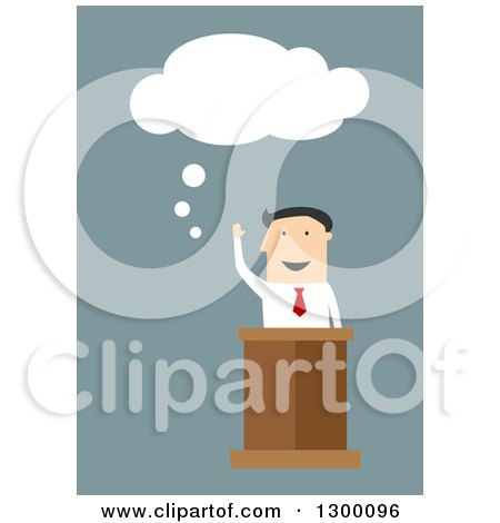 Clipart of a Flat Modern White Businessman Talking at a Podium, over Blue - Royalty Free Vector Illustration by Vector Tradition SM