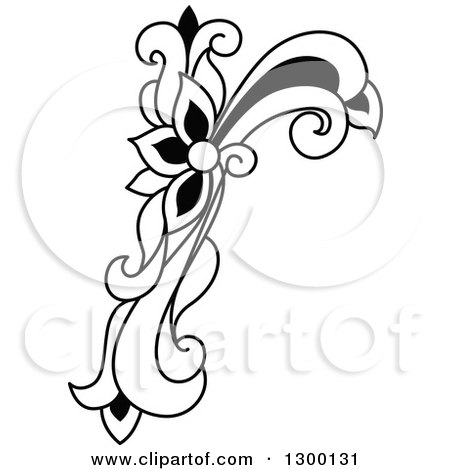 Clipart of a Black and White Vintage Lowercase Floral Letter R - Royalty Free Vector Illustration by Vector Tradition SM