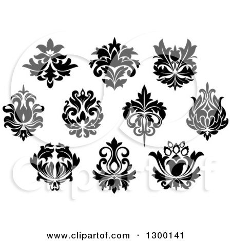Clipart of Black and White Vintage Floral Design Elements 5 - Royalty Free Vector Illustration by Vector Tradition SM