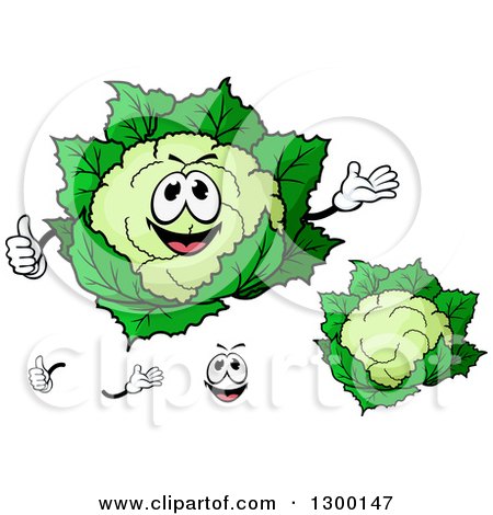 Clipart of a Cartoon Face, Hands and Cauliflowers - Royalty Free Vector Illustration by Vector Tradition SM