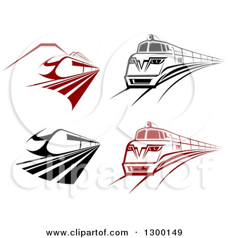 Clipart of Black and White and Red Fast Trains - Royalty Free Vector Illustration by Vector Tradition SM