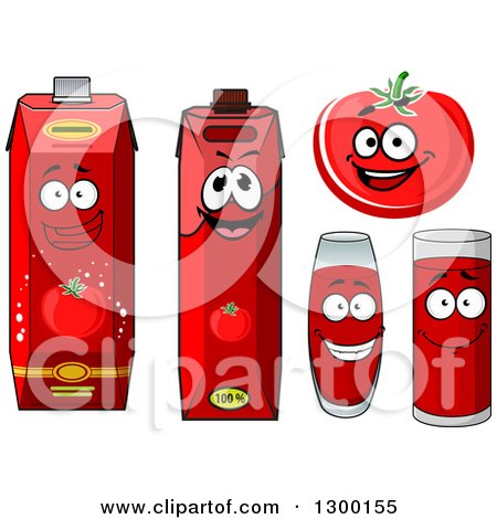 Clipart of a Happy Red Tomato Character and Juice - Royalty Free Vector Illustration by Vector Tradition SM