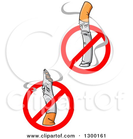 Clipart of Mad and Sad Cigarettes Inside Restricted Symbols - Royalty Free Vector Illustration by Vector Tradition SM
