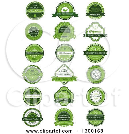 Clipart of Green Natural Quality Product Labels - Royalty Free Vector Illustration by Vector Tradition SM