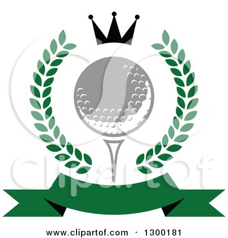 Clipart of a Green Banner, Golf Ball on a Tee, Crown and Wreath - Royalty Free Vector Illustration by Vector Tradition SM