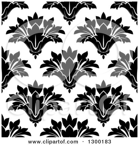 Clipart of a Black and White Vintage Seamless Floral Background Pattern 3 - Royalty Free Vector Illustration by Vector Tradition SM