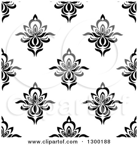 Clipart of a Black and White Vintage Seamless Floral Background Pattern 4 - Royalty Free Vector Illustration by Vector Tradition SM