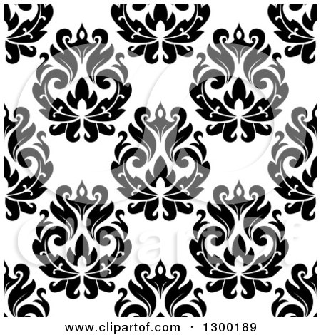 Clipart of a Black and White Vintage Seamless Floral Background Pattern 2 - Royalty Free Vector Illustration by Vector Tradition SM