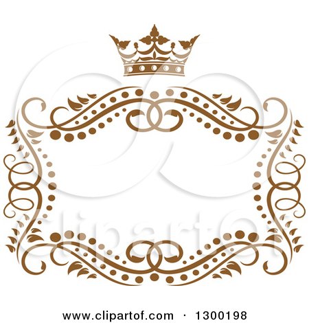 Clipart of a Vintage Brown Swirl Floral Wedding Frame with a Crown 3 - Royalty Free Vector Illustration by Vector Tradition SM