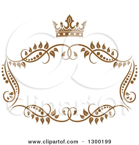 Clipart of a Vintage Brown Swirl Floral Wedding Frame with a Crown 4 - Royalty Free Vector Illustration by Vector Tradition SM