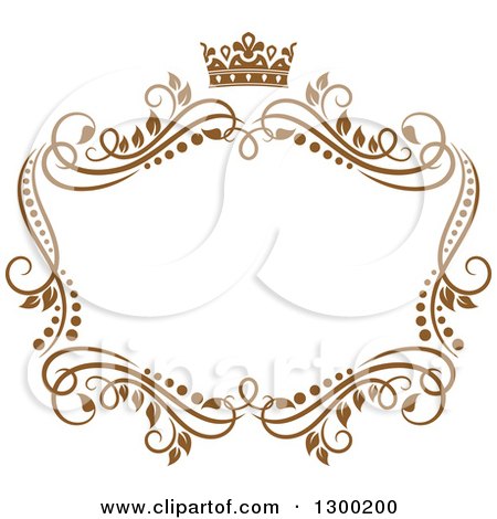 Clipart of a Vintage Brown Swirl Floral Wedding Frame with a Crown 5 - Royalty Free Vector Illustration by Vector Tradition SM