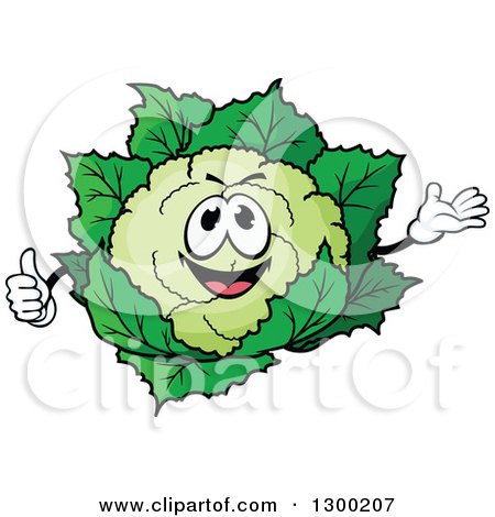 Clipart of a Cartoon Happy Cauliflower Character Presenting and Giving a Thumb up - Royalty Free Vector Illustration by Vector Tradition SM