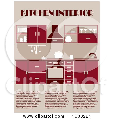 Clipart of a Red and Tan Kitchen Interior with Sample Text - Royalty Free Vector Illustration by Vector Tradition SM