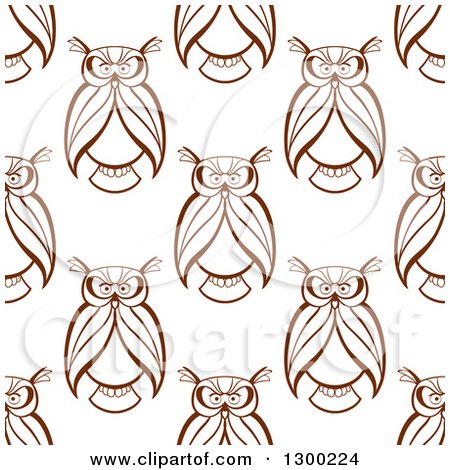 Clipart of a Seamless Background Pattern of Brown Sketched Owls - Royalty Free Vector Illustration by Vector Tradition SM