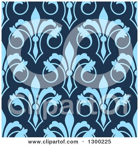 Clipart of a Seamless Pattern Background of Blue Fleur De Lis on Dark - Royalty Free Vector Illustration by Vector Tradition SM