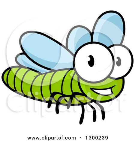Clipart of a Cartoon Happy Green Dragonfly - Royalty Free Vector Illustration by Vector Tradition SM