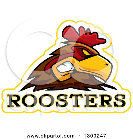 Clipart of a Tough Rooster Bird Mascot Head with Text - Royalty Free Vector Illustration by Cory Thoman