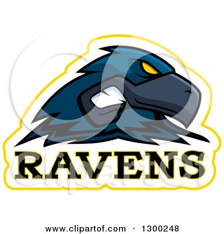 Clipart of a Tough Raven Bird Mascot Head with Text - Royalty Free Vector Illustration by Cory Thoman