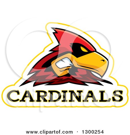 Clipart of a Tough Cardinal Bird Mascot Head with Text - Royalty Free Vector Illustration by Cory Thoman