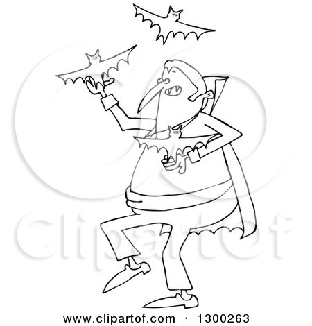 Clipart of a Cartoon Black and White Vampire Juggling Bats - Royalty Free Vector Illustration by djart