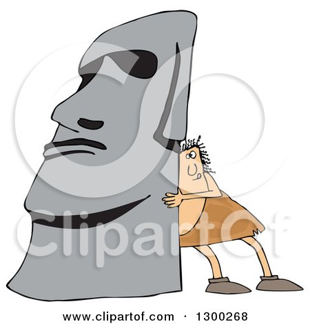 Clipart of a Chubby Caveman Pushing up a Monolith - Royalty Free Vector Illustration by djart