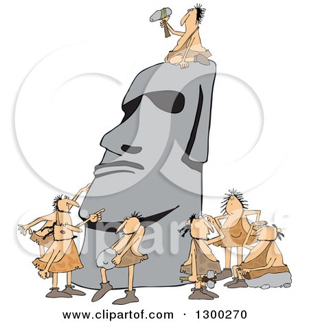 Clipart of Team of Cavemen Carving a Monolith - Royalty Free Vector Illustration by djart
