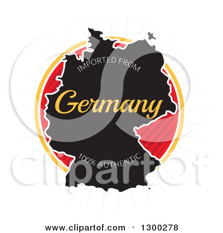 Clipart of a Map and Imported from Germany One Hundred Percent Authentic Label over a Burst on White - Royalty Free Vector Illustration by Arena Creative