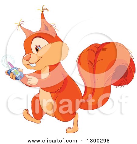 Clipart of a Cute Squirrel Using a Gps Navigator to Get Around - Royalty Free Vector Illustration by Pushkin