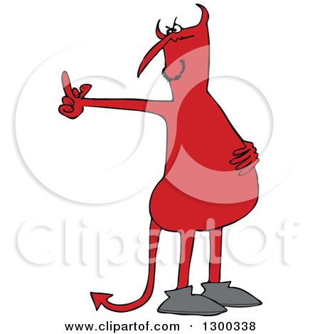 Clipart of a Cartoon Angry Red Devil Flipping the Bird - Royalty Free Vector Illustration by djart