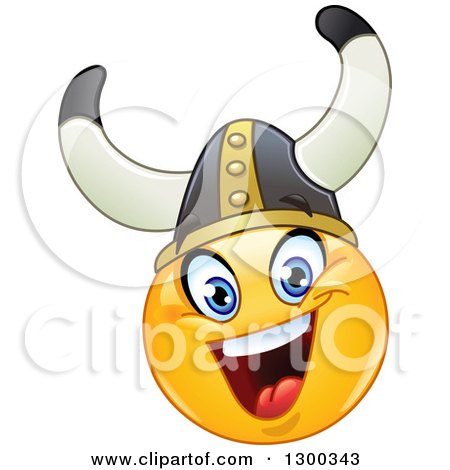 Clipart of a Happy Blue Eyed Yellow Viking Smiley Emoticon - Royalty Free Vector Illustration by yayayoyo