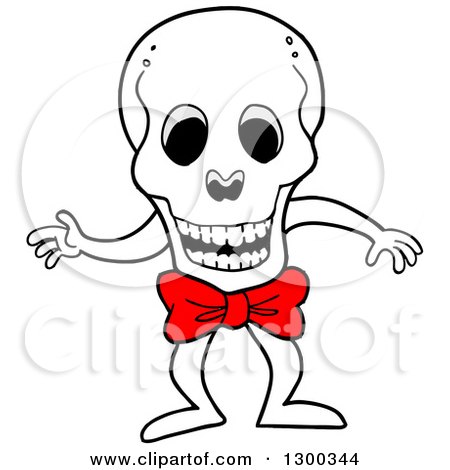 Clipart of a Happy Human Skull Character Wearing a Red Bowtie - Royalty Free Vector Illustration by LaffToon