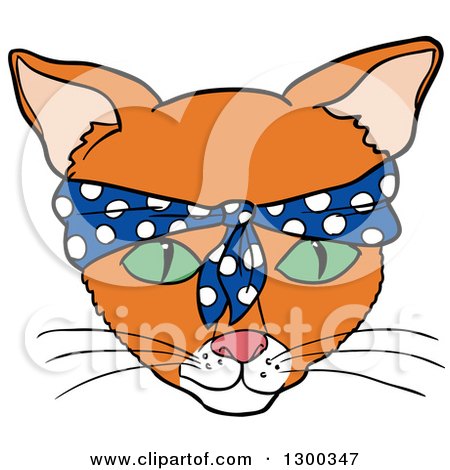 Clipart of a Green Eyed Ginger Cat Face Wearing a Bandana - Royalty Free Vector Illustration by LaffToon