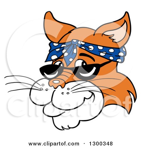 Clipart of a Ginger Cat Face Wearing Sunglasses and a Bandana - Royalty Free Vector Illustration by LaffToon