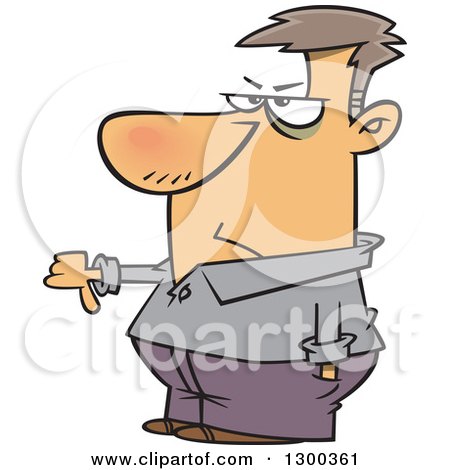 Clipart of a Cartoon Angry White Man Rejecting an Option with a Thumb down - Royalty Free Vector Illustration by toonaday