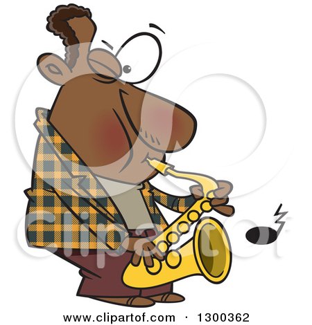 Clipart of a Cartoon Black Male Musician Playing a Saxophone - Royalty Free Vector Illustration by toonaday