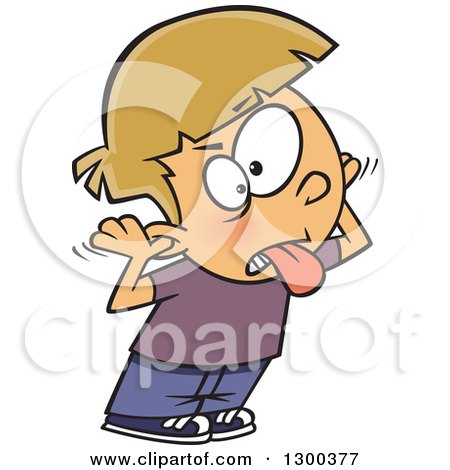 Clipart of a Cartoon Dirty Blond White Bratty Boy Making a Face - Royalty Free Vector Illustration by toonaday