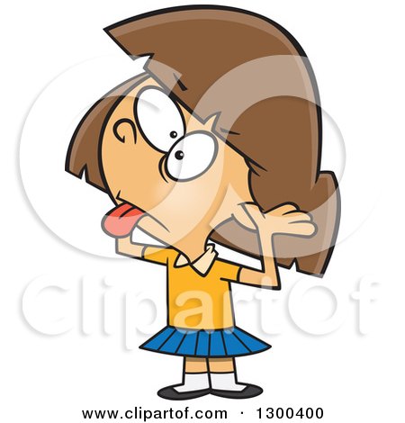 Clipart of a Cartoon Rude and Bratty Brunette White Girl Sticking Her Tongue out and Fingers in Her Ears - Royalty Free Vector Illustration by toonaday