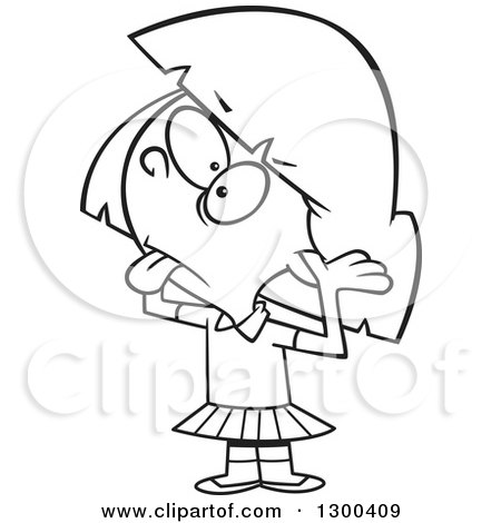 Lineart Clipart of a Cartoon Black and White Rude and Bratty Girl Sticking Her Tongue out and Fingers in Her Ears - Royalty Free Outline Vector Illustration by toonaday