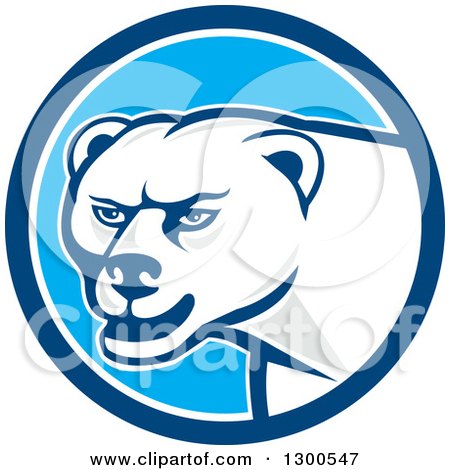 Clipart of a Cartoon Polar Bear Mascot in a Blue and White Circle - Royalty Free Vector Illustration by patrimonio