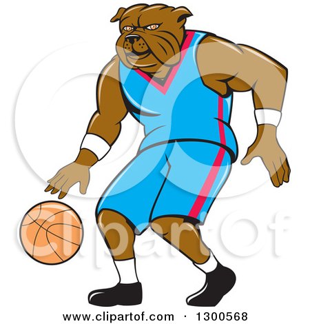 Clipart of a Cartoon Bulldog Athlete Dribbling a Basketball - Royalty Free Vector Illustration by patrimonio