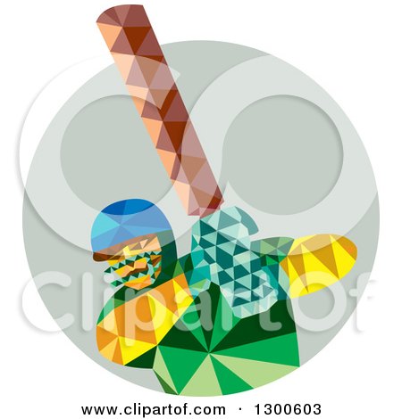 Clipart of a Retro Low Poly Cricket Player Batsman in a Circle - Royalty Free Vector Illustration by patrimonio