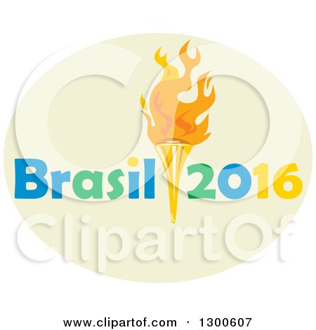 Clipart of a Torch with Brasil 2016 Text in a Green Oval - Royalty Free Vector Illustration by patrimonio