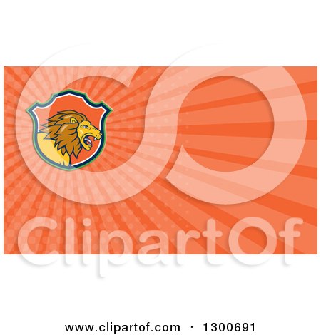 Clipart of a Cartoon Roaring Male Lion and Orange Rays Background or Business Card Design - Royalty Free Illustration by patrimonio