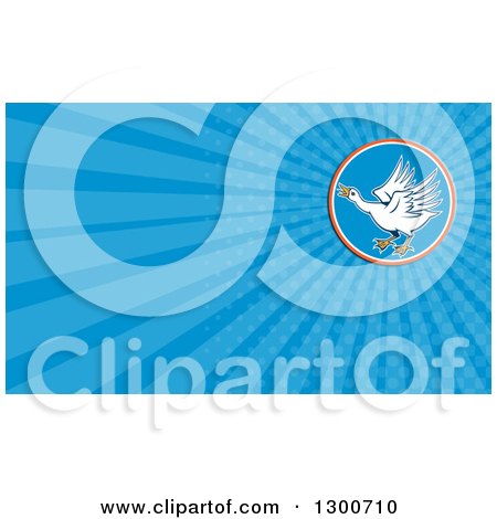 Clipart of a Cartoon Angry Swan and Blue Rays Background or Business Card Design - Royalty Free Illustration by patrimonio