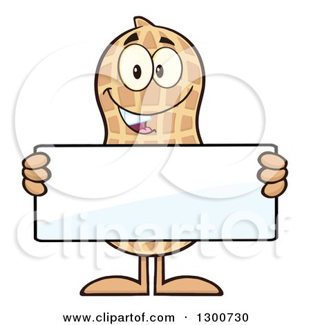 Clipart of a Happy Peanut Mascot Character Holding a Blank Sign - Royalty Free Vector Illustration by Hit Toon