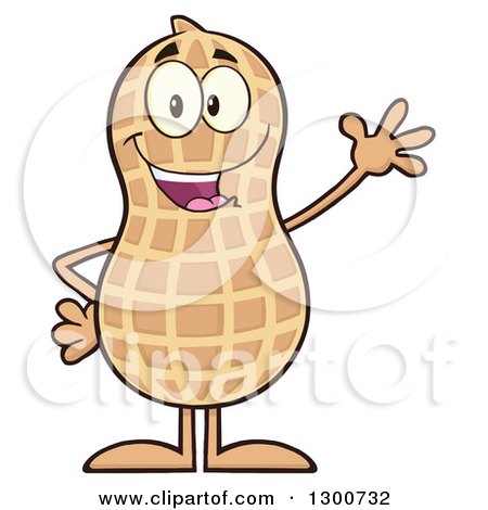 Clipart of a Happy Peanut Mascot Character Smiling and Waving - Royalty Free Vector Illustration by Hit Toon