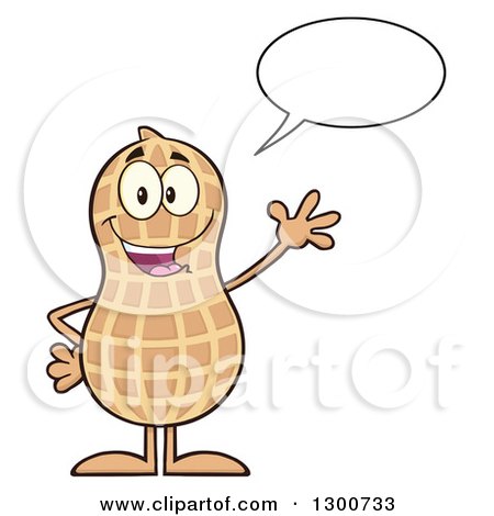 Clipart of a Happy Peanut Mascot Character Talking and Waving - Royalty Free Vector Illustration by Hit Toon